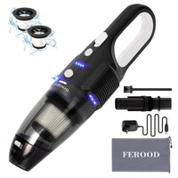 FEROOD Car Vacuum Cordless Rechargeable with 2 Filters,Handheld Vacuum Cleaner with 9000Pa Strong Suction,Mini Portable Hand Vacuum Cordless with Large-Capacity Battery,30min Runtime&Double LED Light