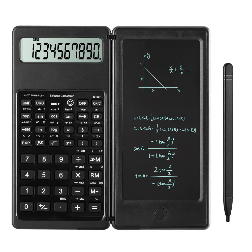 Scientific Calculators for high-School, 10 Digits Digital with Erasable Writing Board Math Calculator for Middle School & College (Black)