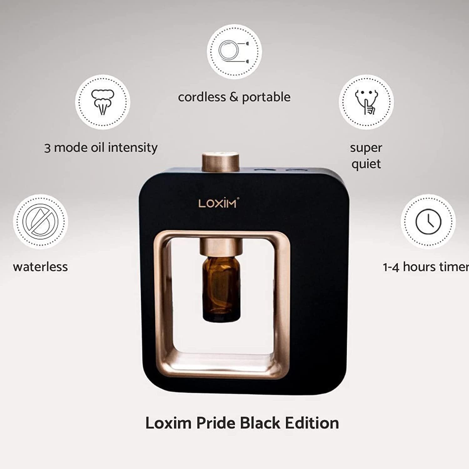 LOXIM Pride Aromatherapy Diffuser - Waterless Nebulizing Diffusers for Essential Oils Large Room, No Water & No Heat & Noiseless & Cordless & Battery Operated for Living Room Office Home Car (Black)