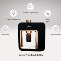 LOXIM Pride Aromatherapy Diffuser - Waterless Nebulizing Diffusers for Essential Oils Large Room, No Water & No Heat & Noiseless & Cordless & Battery Operated for Living Room Office Home Car (Black)