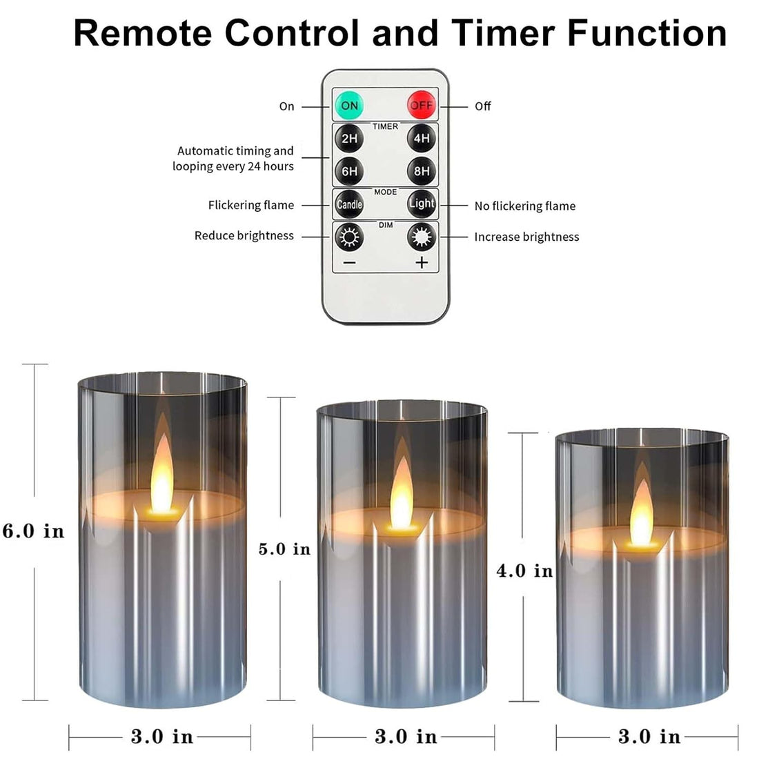 Grey Acrylic Flameless Candles, 5 Pack Plexiglass Pillar Candle Set, Warm White Light Electric Candles Battery Operated with 2 Remote and Timer for Valentines, Christmas, Bars and Hotel Decoration