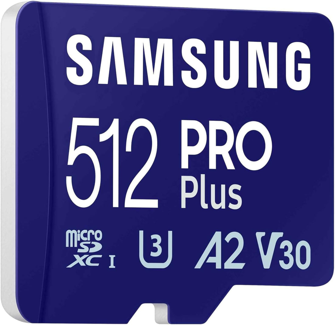 Samsung PRO Plus microSD Memory Card (MB-MD512SA/EU), 512 GB, UHS-I U3, Full HD & 4K UHD, 180 MB/s Read, 130 MB/s Write, Card for Smartphone, Drone or Console, Includes SD Adapter (2023)