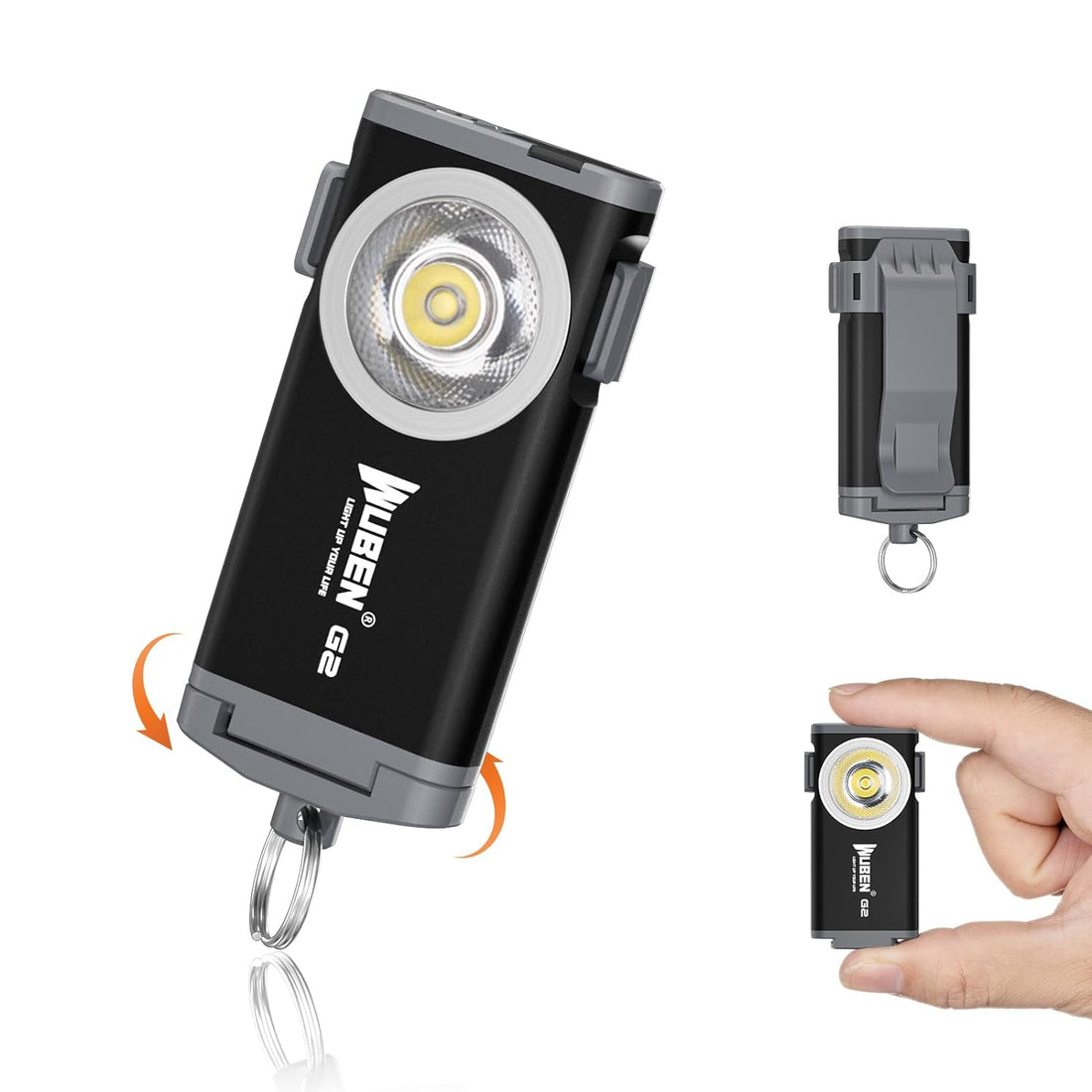WUBEN G2 Mini Flashlight Keychain, 500 Lumens Rechargeable Pocket Flashlight, 5 Modes Small Led Flashlight, EDC Keychain Brightest Flashlight Magnetic Hat Clip for Travel,Walking,Searching,Hiking