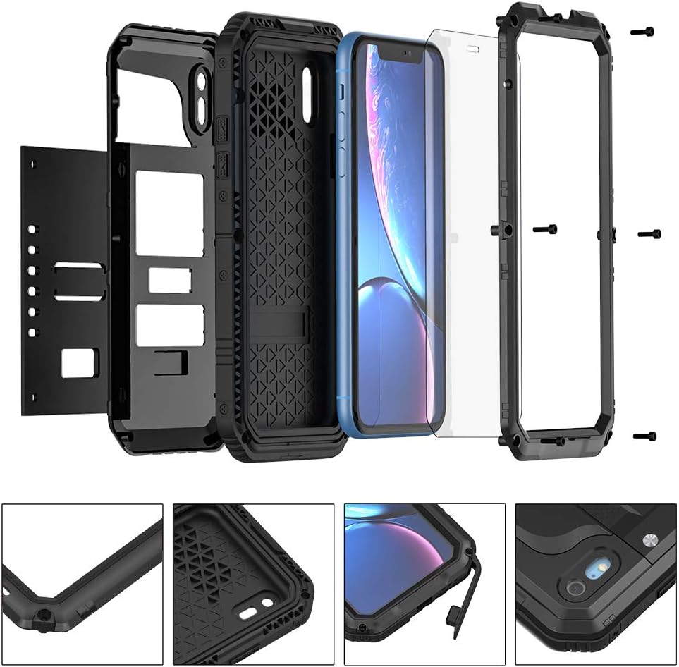 Seacosmo Waterproof iPhone XR Case with Built-in Screen Protector, 360 Full Body Protective Military Grade Rugged Shockproof Case Cover Compatible with iPhone XR, Black