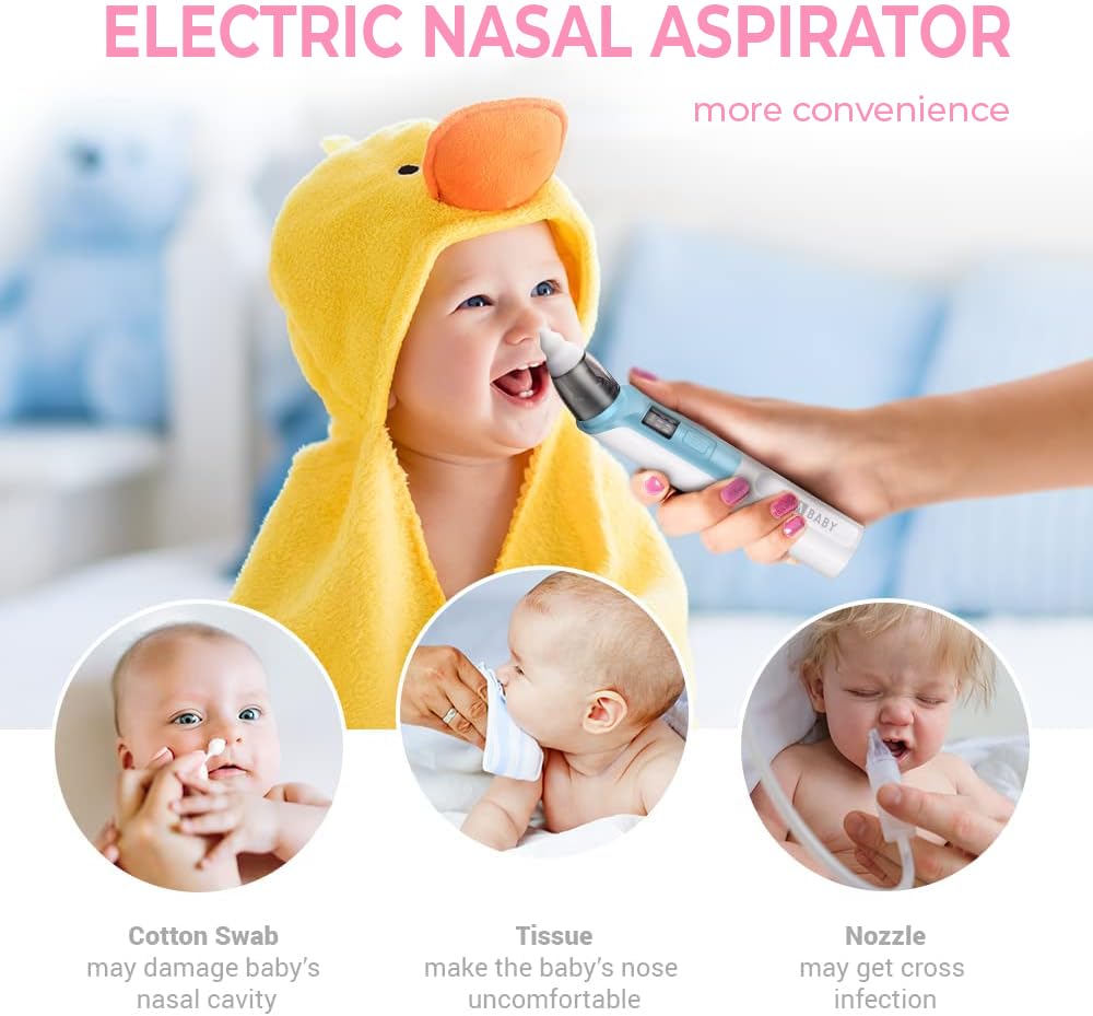 Nasal Aspirator for Baby Rechargeable-Nose Snot Booger Mucus Electric Sucker-Rechargeable Baby Nose Sucker Remover with 6 Suction Levels 2 Nozzles-Portable Silent Baby Nasal Aspirator - Pink