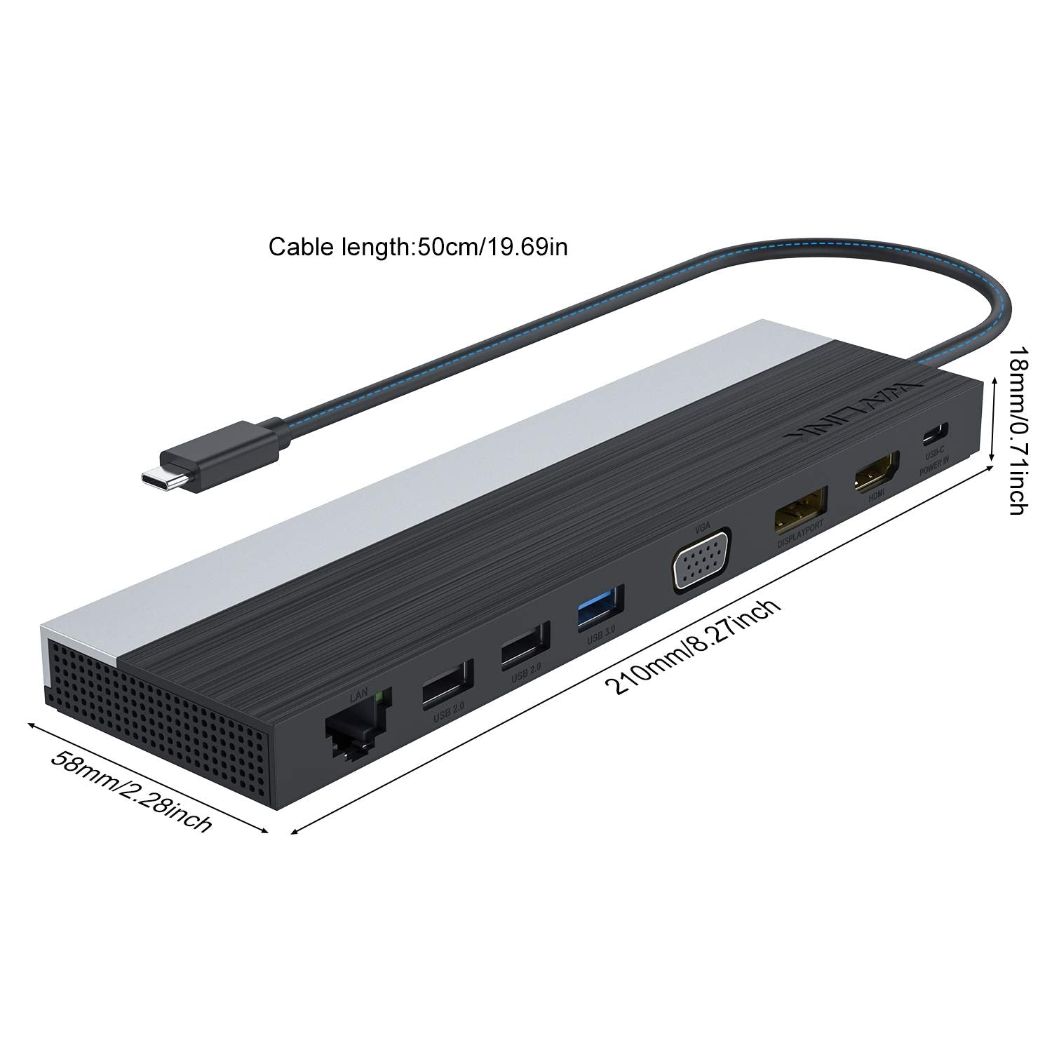 WAVLINK USB C Docking Station,Triple Display Type C Adapter for MacBook Pro,Dell XPS 13/15,HP,Lenovo Yoga(HDMI,DisplayPort,VGA,Ethernet,2 USB 3.0/2.0,SD/TF Card Reader,3.5mm Audio,100W PD3.0)