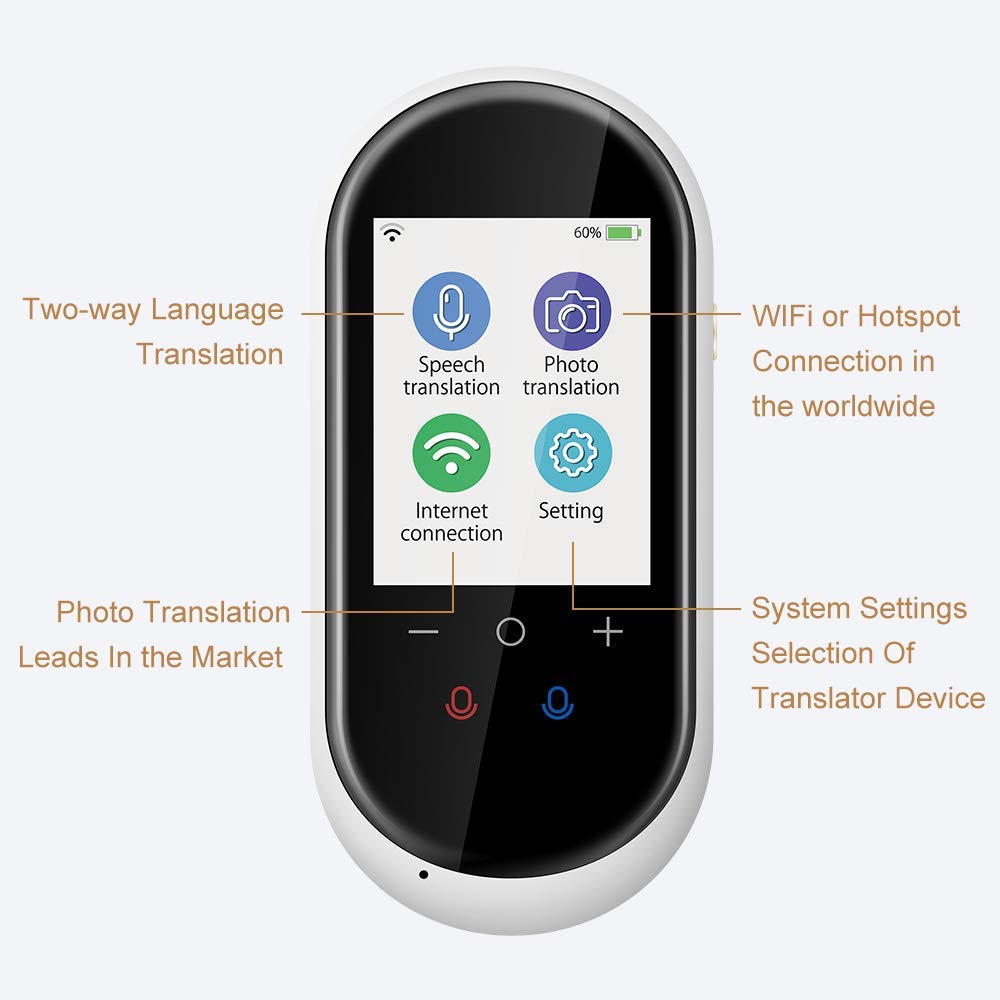 Language Translator Device - Voice Translator Device Two Way - 106 Languages Interpreter in Real Time - Voice & Photo Translation Learning Travelling Abroad Shopping Business Chat Shopping, White