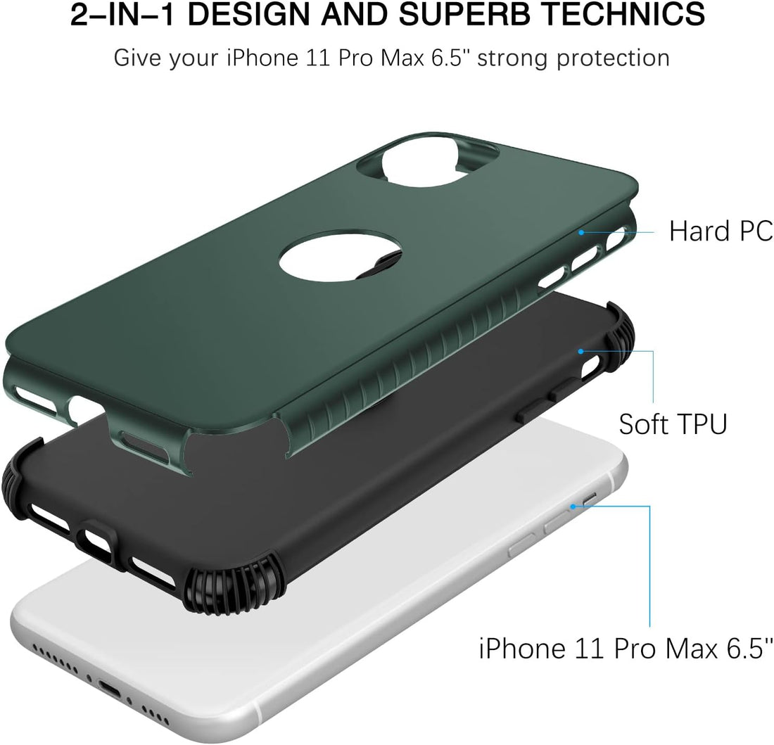 BENTOBEN iPhone 11 Pro Max Case, 2 in 1 Slim Fit Heavy Duty Rugged Hybrid Shockproof Soft TPU Bumper Hard PC Protective Girls Women Boy Men Cases Cover for iPhone 11 Pro Max 6.5" 2019, Dark Green