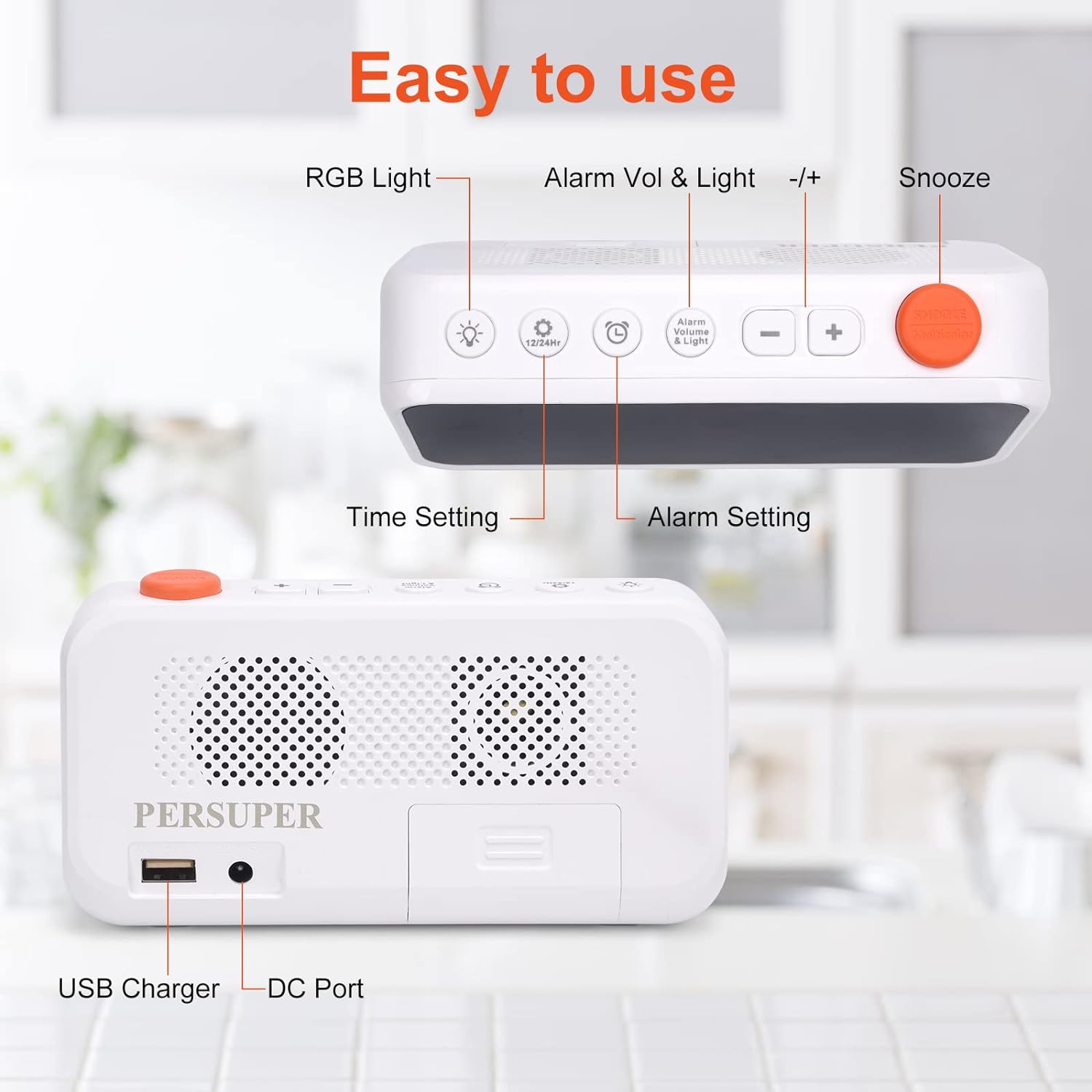 [RGB] Digital Alarm Clock for Bedroom, Dynamic RGB Color Changing, 7 Color Night Light, 3 Alarm Types, Adjustable Snooze Function, with USB Charger Port and Dimmer, for Kids, Teens, Heavy Sleepers