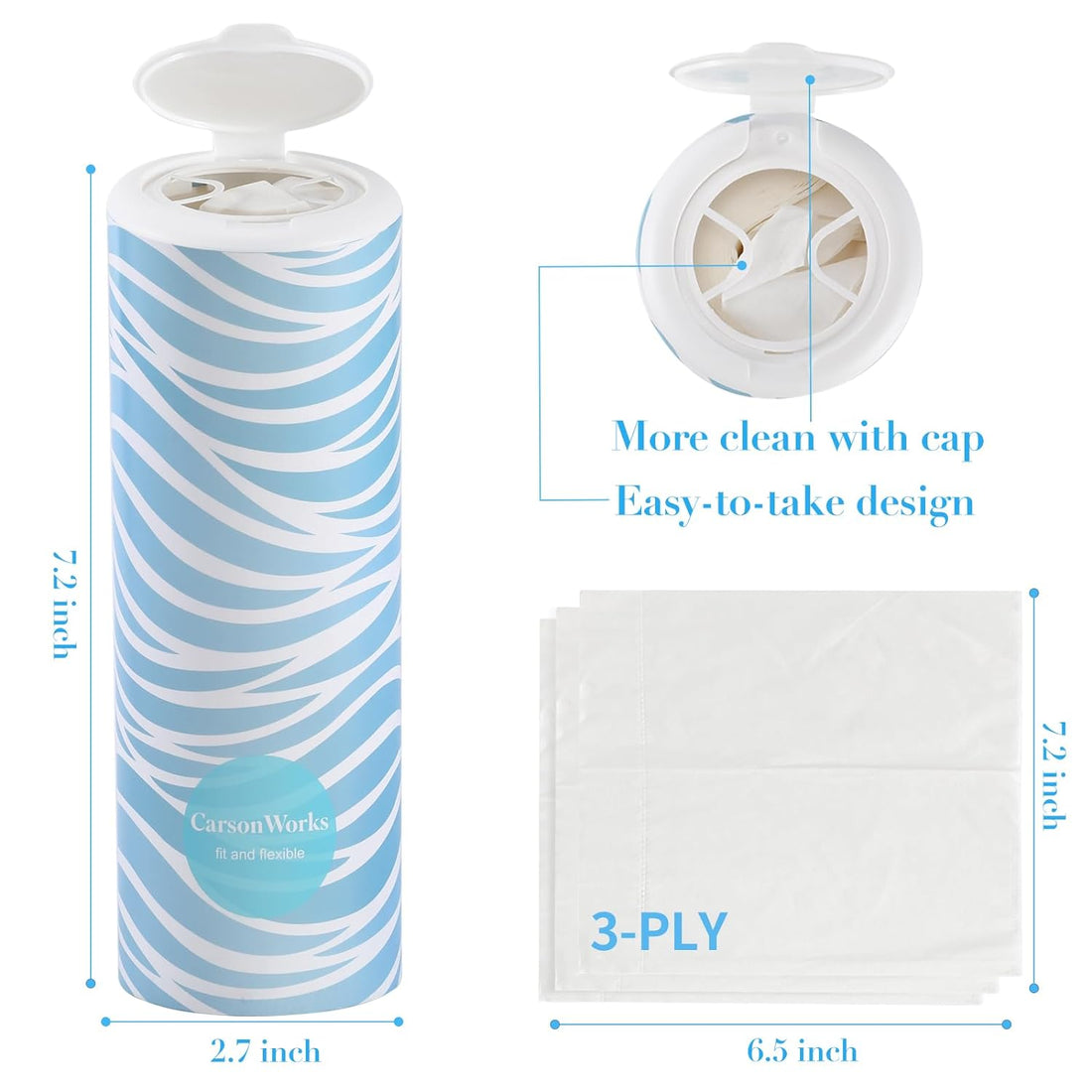 CarsonWorks Car Tissue Holder 4 Packs Round Box Tissues Cylinder Fit for Car Cup Holder, Home Small Tissue Dispenser with Refill Facial Tissues