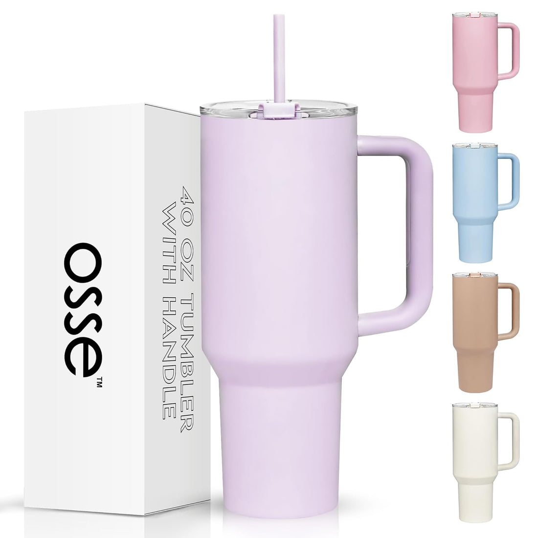 osse 40oz Tumbler with Handle and Straw Lid | Double Wall Vacuum Reusable Stainless Steel Insulated Water Bottle Travel Mug Cup | Modern Insulated Tumblers Cupholder Friendly (Orchid)