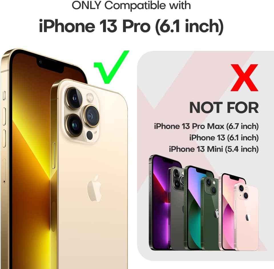 TAURI 5-in-1 for iPhone 13 Pro Case, Not Yellowing, with 2 Tempered Glass Screen Protector + 2 Camera Lens Protector [Military Grade Protection] Shockproof Slim Phone Case 6.1 Inch, Rose Gold