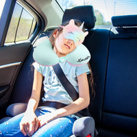 Kids Travel Pillow,Unicorn Toddler Neck Pillow for Kids Traveling with Eye Mask,U-Shaped Airplane Flight Car Head Neck Support Memory Foam Pillow for Adults,Gifts for Children,Girl (Blue)
