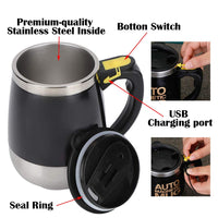 CuteInnovation Rechargeable Self Stirring Mug - Magnetic Electric Auto Mixing Stainless Steel Cup for Office/Kitchen/Travel/Home Coffee/Tea/Hot Chocolate/Milk-400 ml/13.5 oz (Blue)