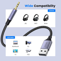 MOSWAG 2.5mm to USB, USB to 2.5 mm Audio Jack Adapter, USB Male to 2.5mm Male AUX Stereo Audio Converter, Nylon Braided Headphone Extension Cords for Windows,Linux,Android, PC, Laptop,Headphones