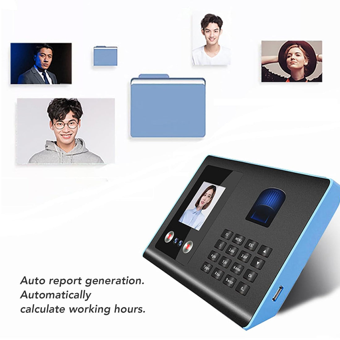 Biometric Attendance Machine Smart Timing Facial Recognition Fingerprint Password Check In Time Clock for Office (US Plug)