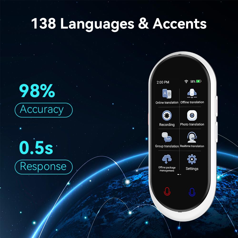 Language Translator, 2-in-1 Instant Voice and Photo Translator Device, Portable AI Real Time Language Translation in 138 Languages for Learning, Travel and Business