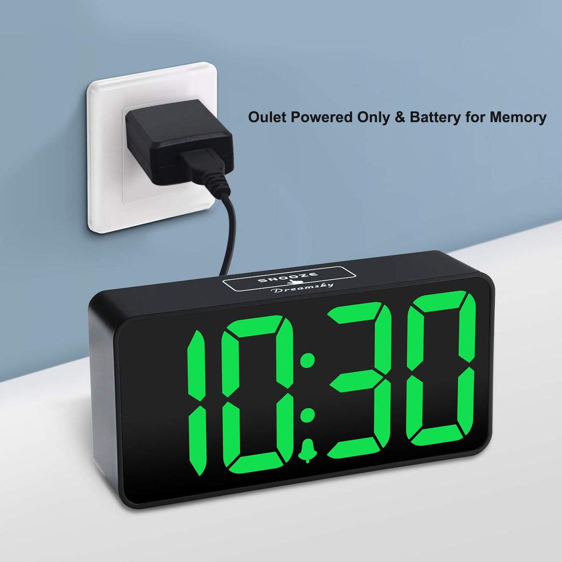 DreamSky Compact Digital Alarm Clock with USB Port for Charging, Adjustable Brightness Dimmer, Green Bold Digit Display, 12/24Hr, Snooze, Adjustable Alarm Volume, Small Desk Bedroom Bedside Clocks