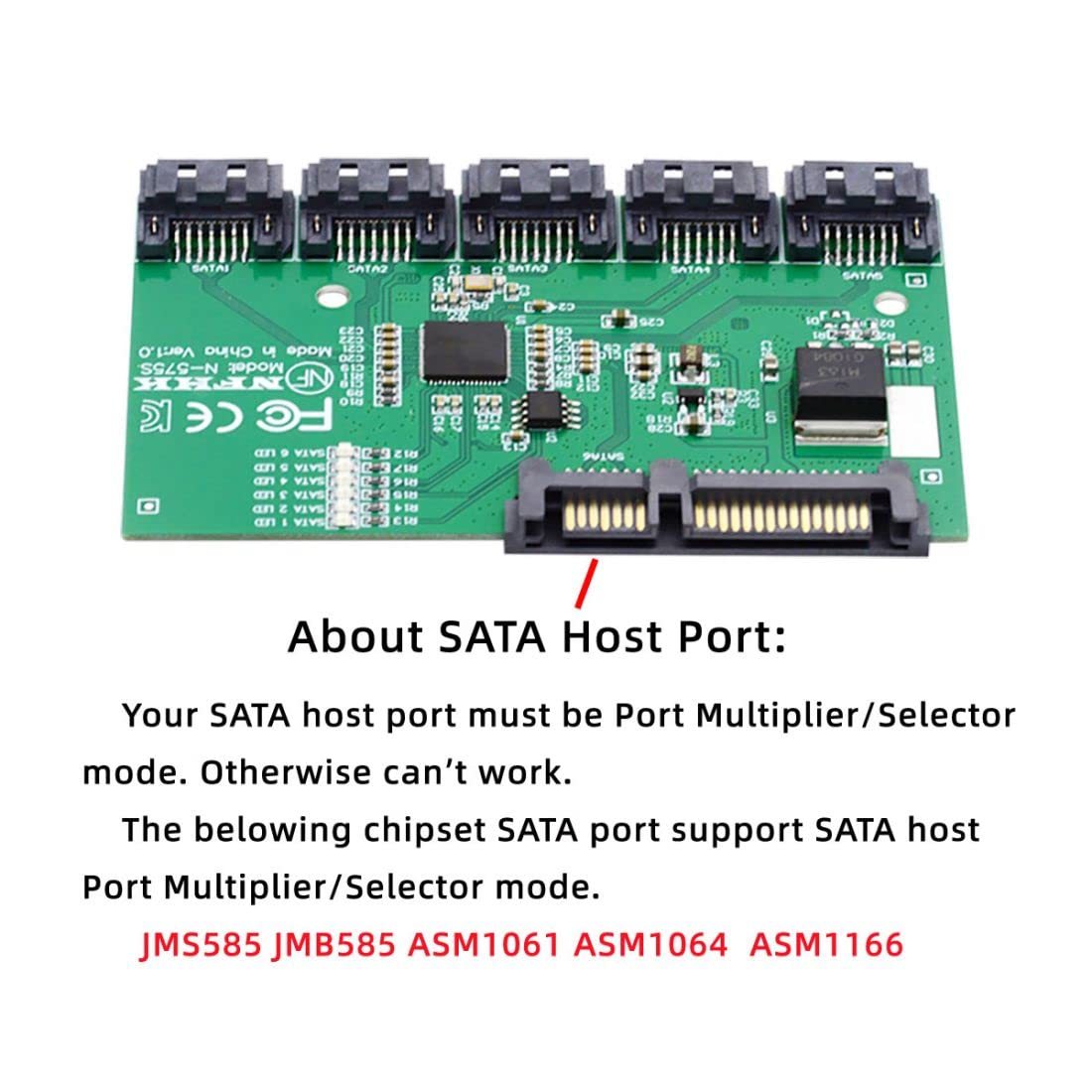 Chenyang SATA 3.0 Splitter Ports Adapter,SATA 1 to 5 SATA 3.0 HUB Converter Adapter PM Multiplier Port Selector JMB575