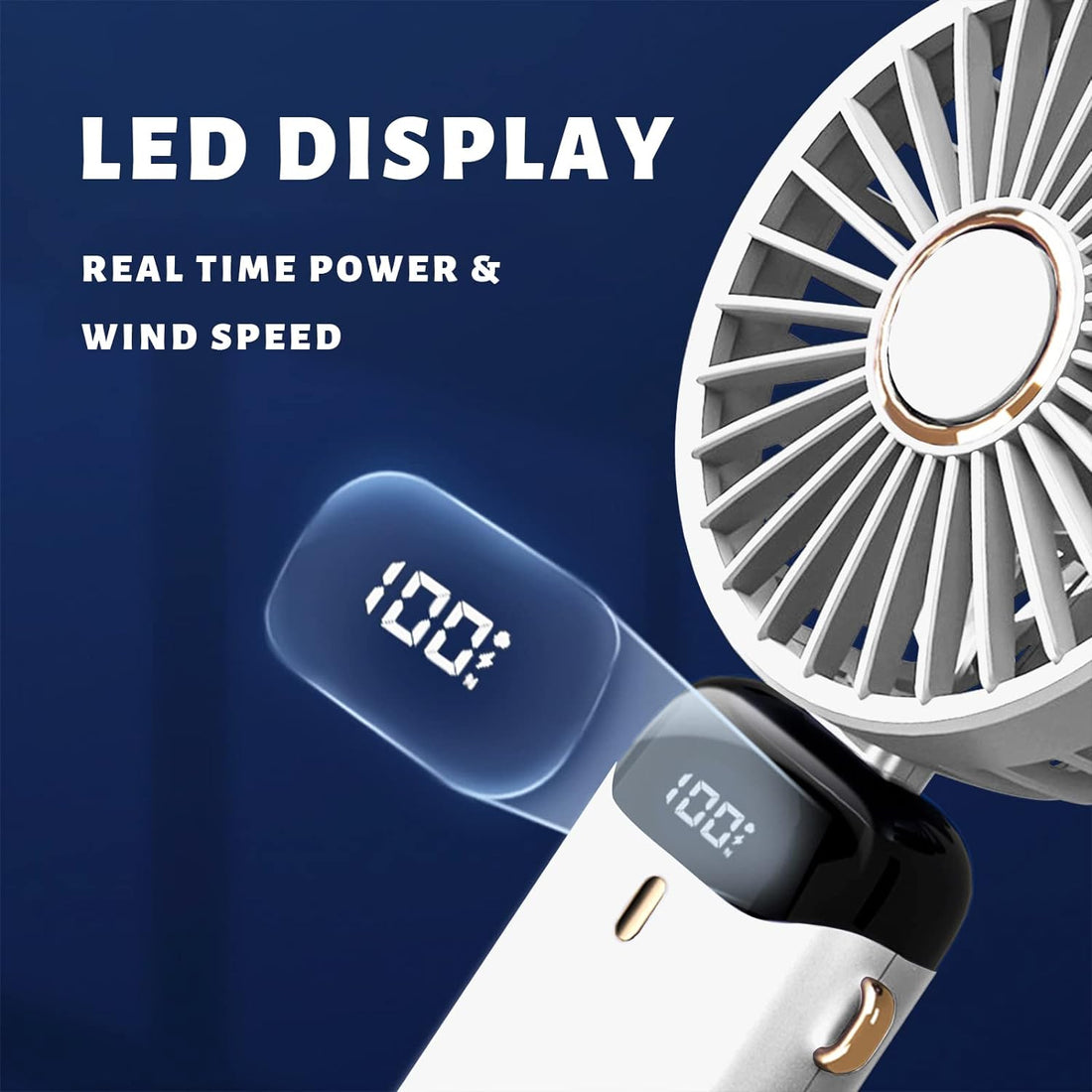 Portable Fan, Handheld Fan Personal Fan 5000mAh Rechargeable with 5 Speeds, Battery Operated Mini Fan with LED Display, 11-21Hs Desk Fan Working Time for Office Bedroom Outdoor Travel Camping-White