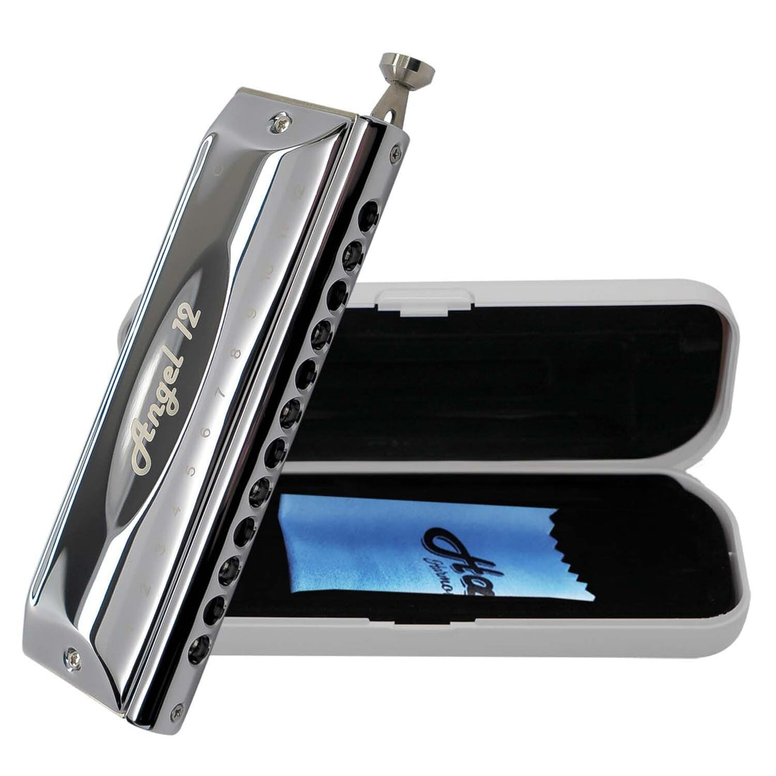 Harmo Angel 12 Chromatic Harmonica Key of A - 12 Hole Mouth Organ with Precision Slider, Phosphore Bronze Reeds, Suitable for All Genres - Harmonicas for Beginners to Professionals, Designed in USA