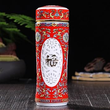 Kitchen Accessories Chinese Thermos Double-layer Ceramic Porcelain Water Bottle Jingdezhen Tea Cup Thermos Cup Drinkware Decorative Art
