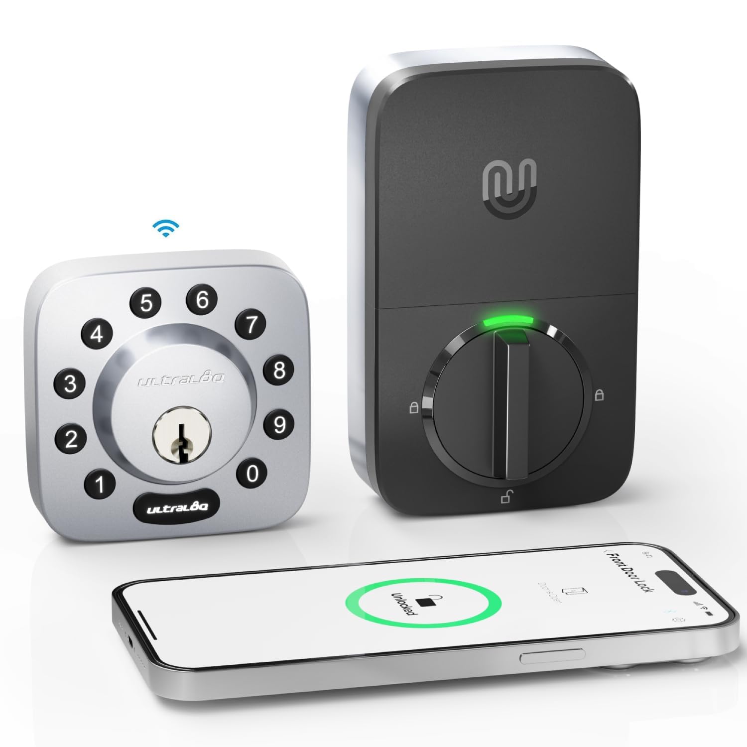 ULTRALOQ U-Bolt WiFi Smart Lock with Built-in WiFi, 7-in-1 Keyless Entry Door Lock with Door Sensor, Works with Alexa, Google Home, WiFi Deadbolt, Door Status Alert, Remote Control, Commercial Level