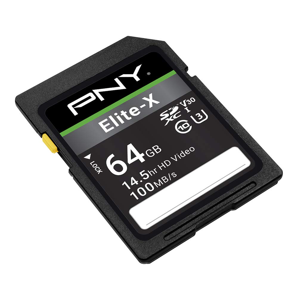 PNY 64GB Elite-X Class 10 U3 V30 SDXC Flash Memory Card, Read Speeds up to 100MB/S (P-SD64GU3100EX-GE)