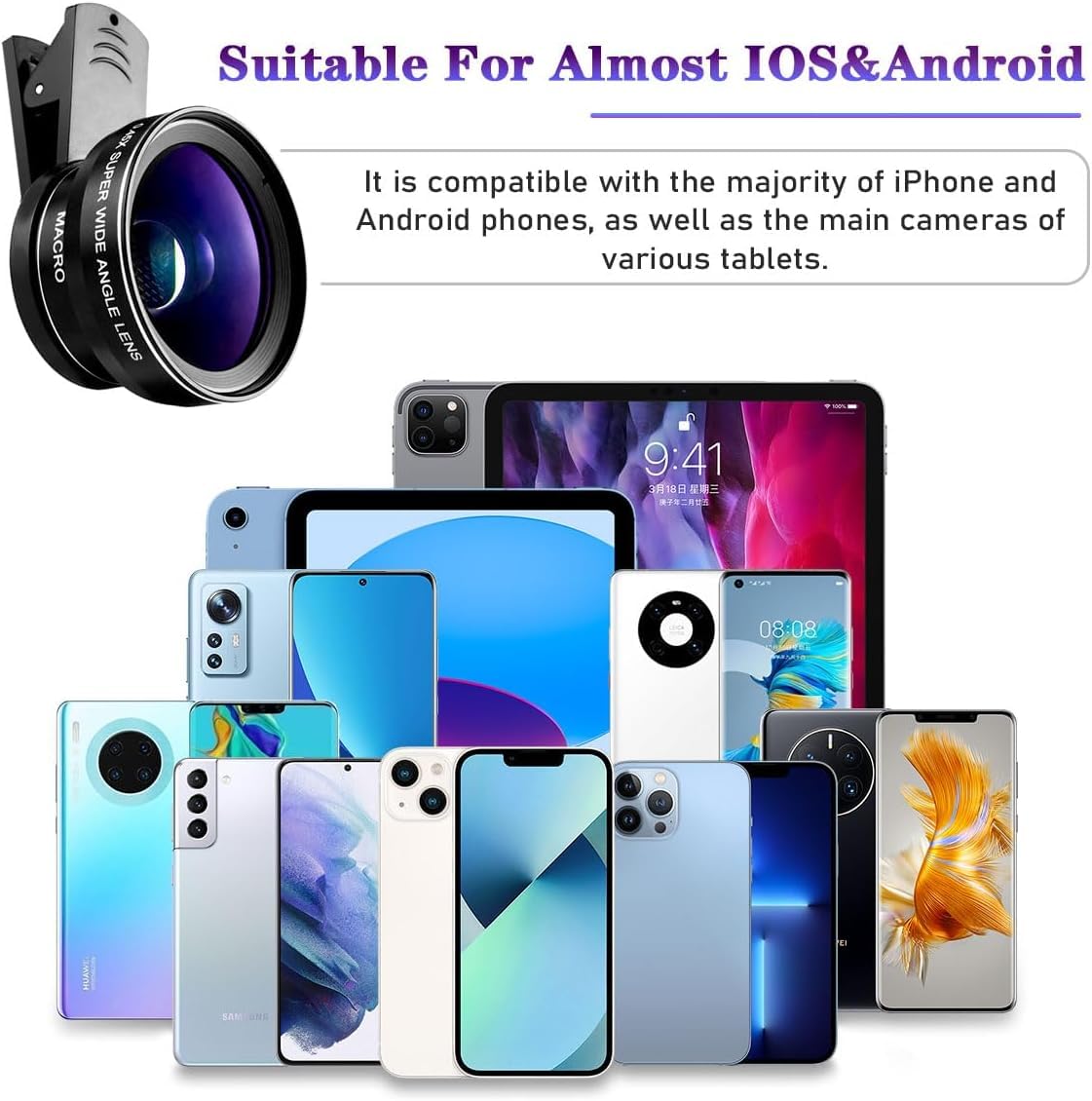 Phone Camera Lens,15x Macro Lens&0.45x Wide Angle Lens for iPhone&Android,2 in 1 Phone Lens for TIK Tok, Vlog,with Special Clip,Travel Case&Cleaning Cloth