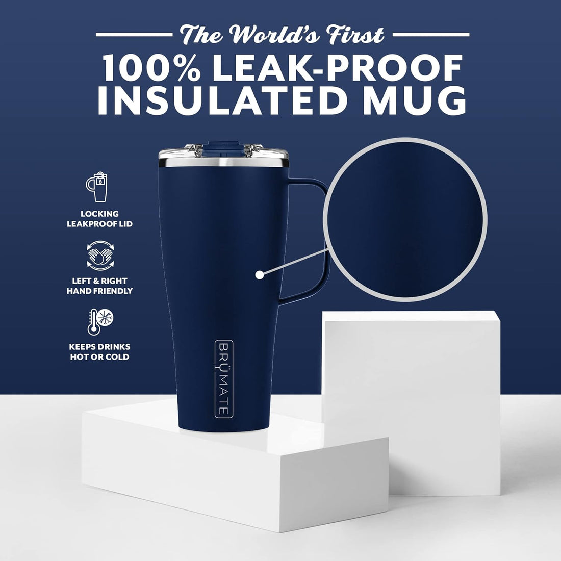 BrüMate Toddy XL - 32oz 100% Leak Proof Insulated Coffee Mug with Handle & Lid - Stainless Steel Coffee Travel Mug - Double Walled Coffee Cup (Matte Navy)