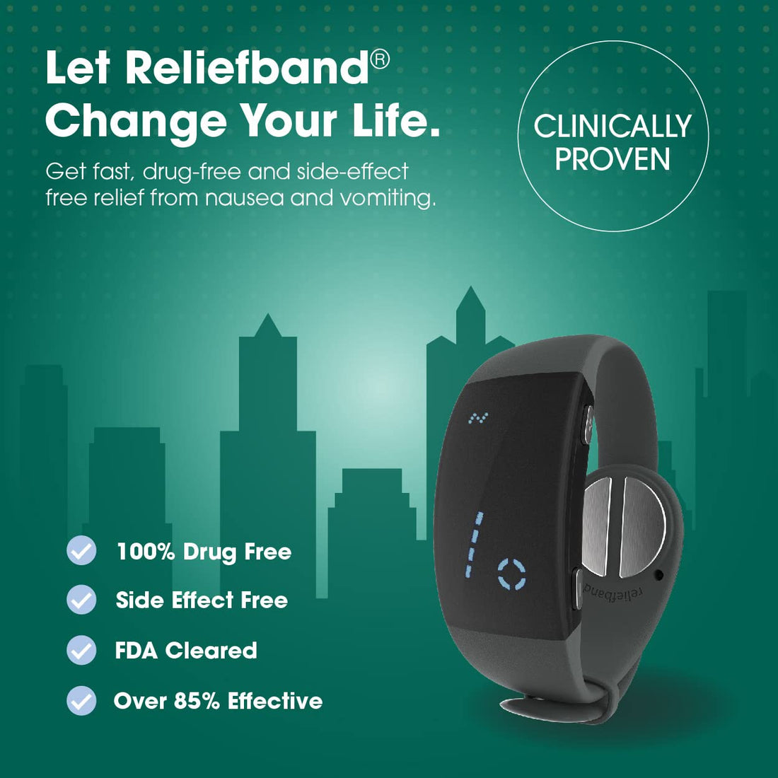 Reliefband Premier Motion Sickness Wristband- Updated w/New Features -Increased Battery Life -Easy-to-Use, Fast, Drug-Free Nausea Relief Band Helps w/Nausea & Vomiting (USB Charging Cable, Charcoal)
