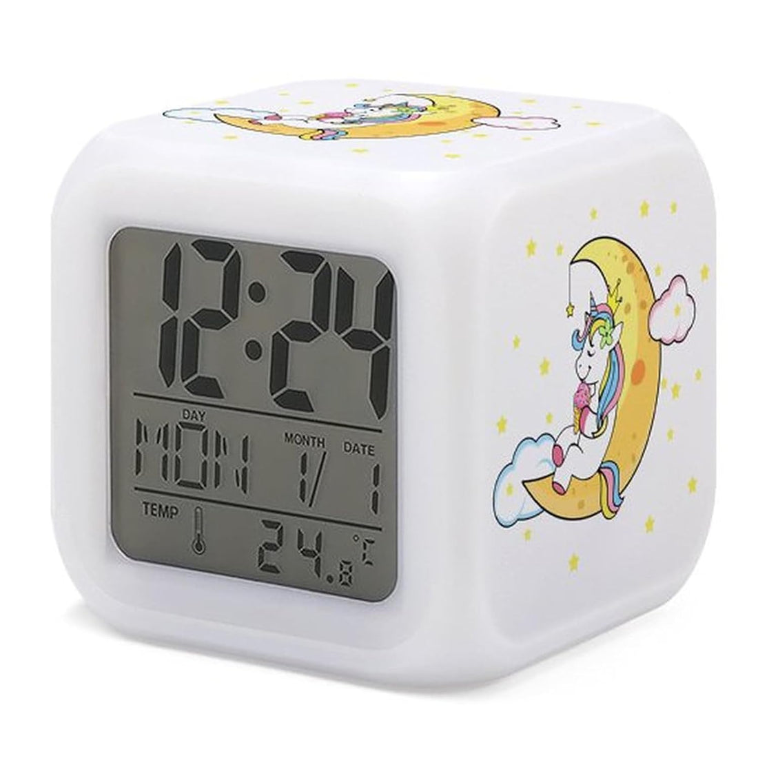XUWU Cute Unicorn Star Alarm Clock for Kids 7 LED Color Changing Wake Up Clock Home Decor Alarm Clock for Boy Girl Bedroom Digital Alarm Clock with Temperature Display