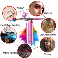 Airbrush Kit with Compressor, Rechargeable Handheld Cordless Air Brush, Portable Cordless Auto Airbrush Gun Kit, Airbrush Gun Kit, for Tattoo, Nail Art, Makeup, Model Painting (PINK)