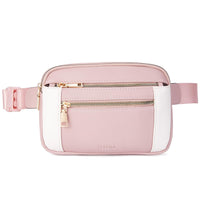 Telena Fanny Packs for Women Cross Body Bag Leather Belt Bag Fashionable Waist Bag with Adjustable Strap, Pink-White, One Size