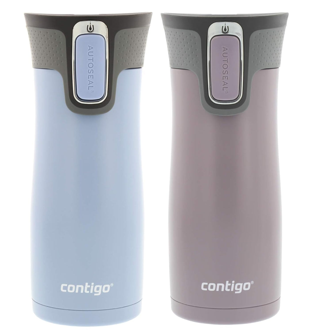 Contigo AUTOSEAL West Loop Vacuum-Insulated Stainless Steel Travel Mug, 16 oz, 2-Pack, Earl Grey/Dark Plum