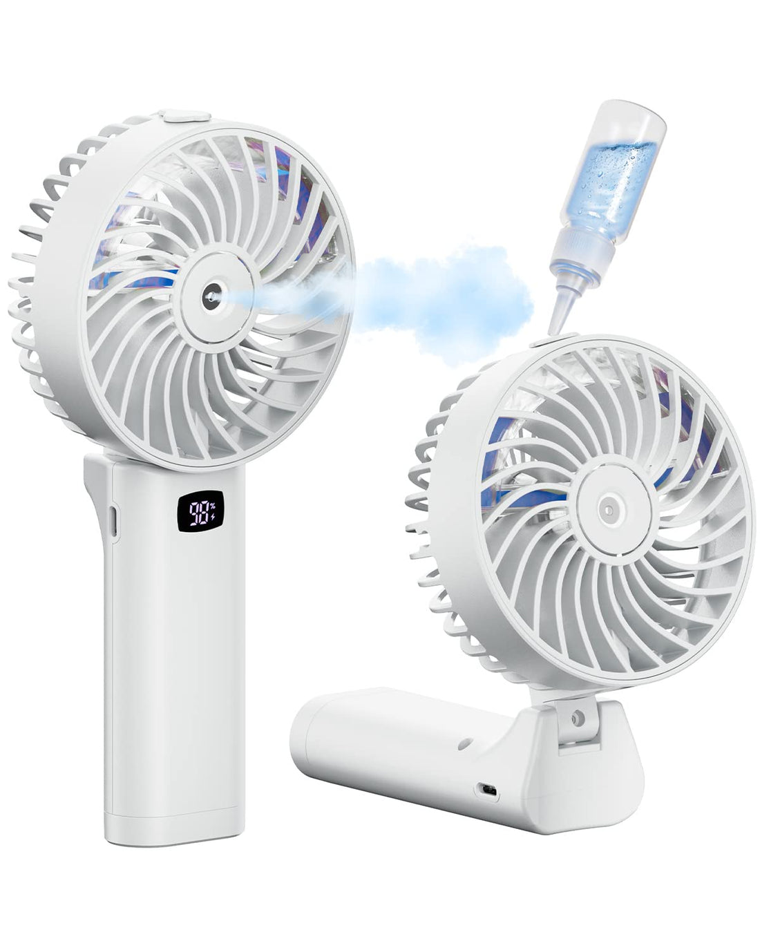 Gaiatop Portable Handheld Misting Fan, 4000mAh Rechargeable Personal Mister Fan, 4 Adjustable Speed Mist Fan, 180°Foldable, Mini Face Steamer for Trave, Camping, Outdoors, Makeup, White
