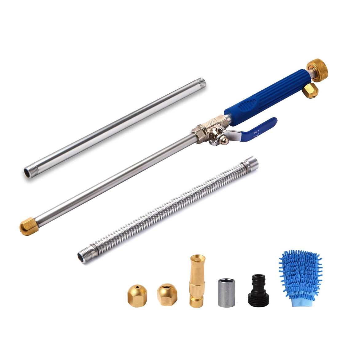Hwylizg High Pressure Power Washer Wand, Hydro Jet Water Wand Pressure Sprayer,Flexible Garden Watering Wand with 3 Hose Nozzle Universal Hose End for Car Pet Window Patio Gutter Cleaning Tool Blue