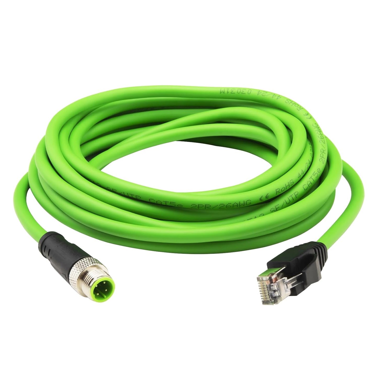 M12 to RJ45 Industrial Ethernet Cable – Front View