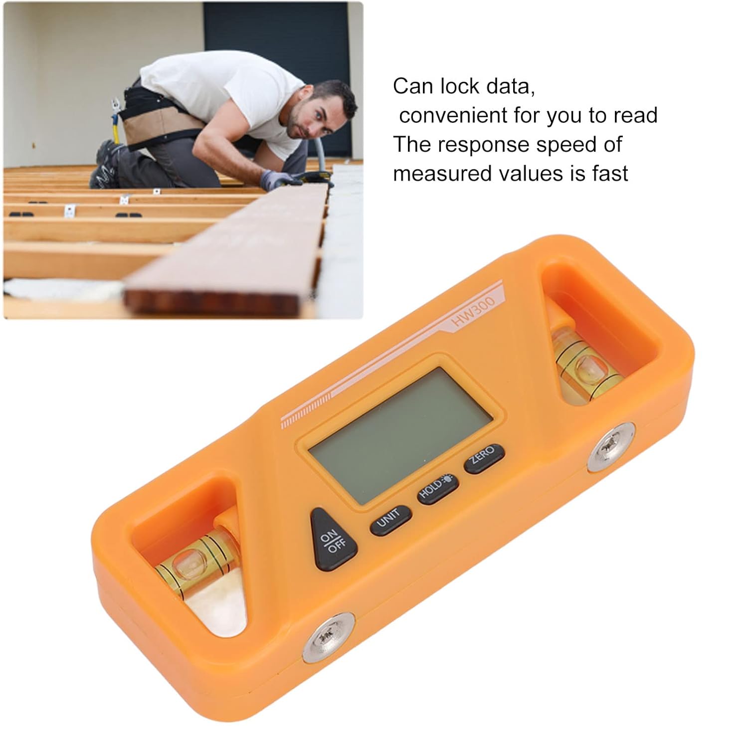 Digital Level Inclinometer, Portable LCD Screen Mini Digital Level Data Lock Plastic for Timber Processing(Yellow)