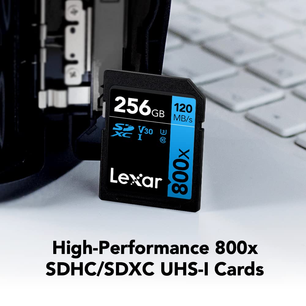 Lexar High-Performance 800x 256GB SDXC UHS-I Memory Card, C10, U3, V30, Full-HD & 4K Video, Up to 120MB/s Read, for Point-and-Shoot Cameras, Mid-Range DSLR, HD Camcorder (LSD0800256G-BNNNU)