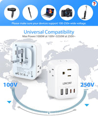 LENCENT 2X UK Plug Travel Adapter, Charger with 4 AC Outlets and 4 USB Ports (2 USB-C), American to English Type G Plug Converter with Earth Outlet, for UK, Ireland, Hong Kong