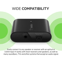 Belkin SoundForm Connect AirPlay 2 Audio Adapter Receiver for Wireless Streaming with Optical and 3.5mm Speaker Inputs for iPhone, iPad, Mac Mini, MacBook Pro and Other AirPlay Enabled Devices