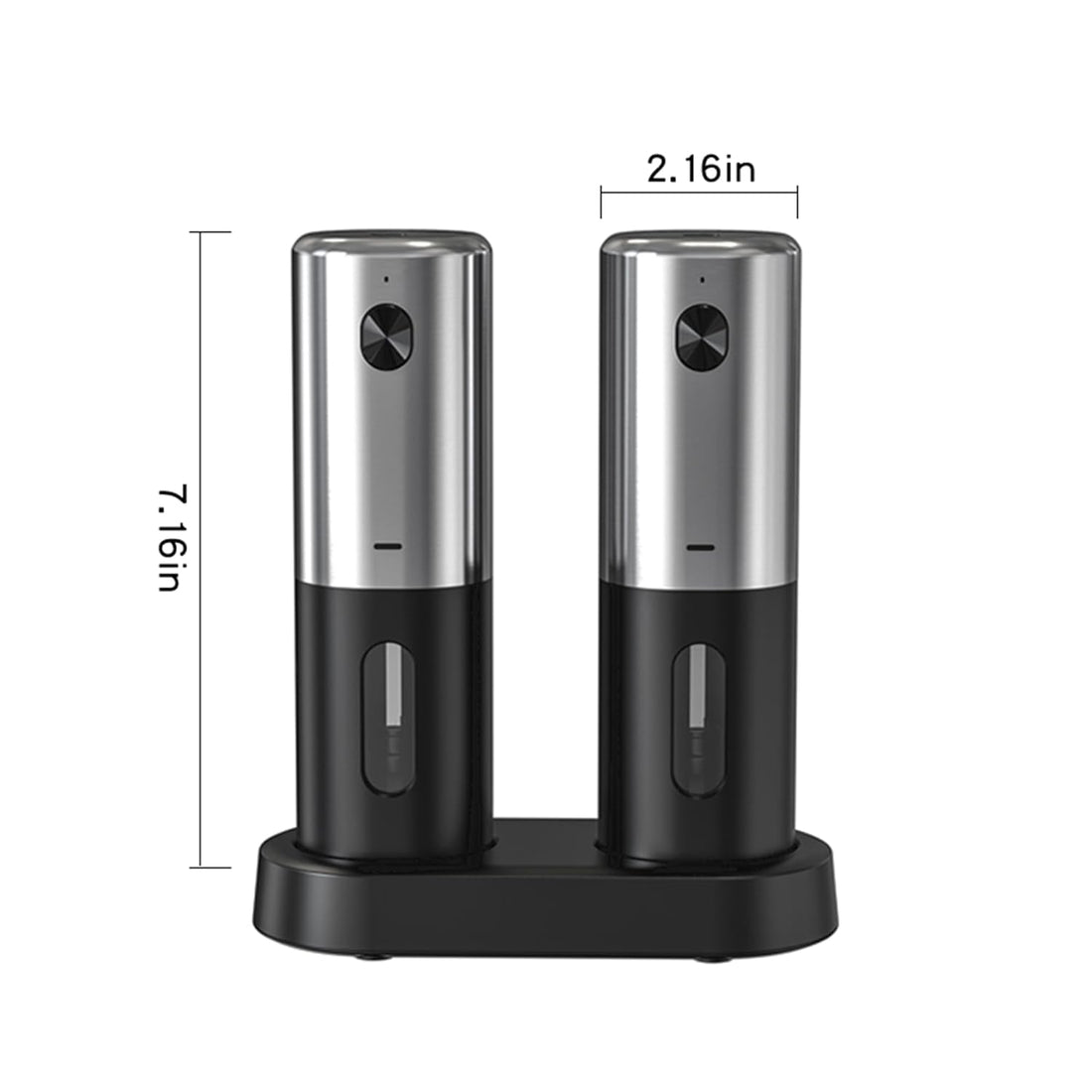 Electric Salt and Pepper Mill Set, Rechargeable with Base Salt and Pepper Grinder Set, Coarse and Fine Adjustable, LED Light, Abrasion Resistant, ABS + Stainless Steel (2 pack)