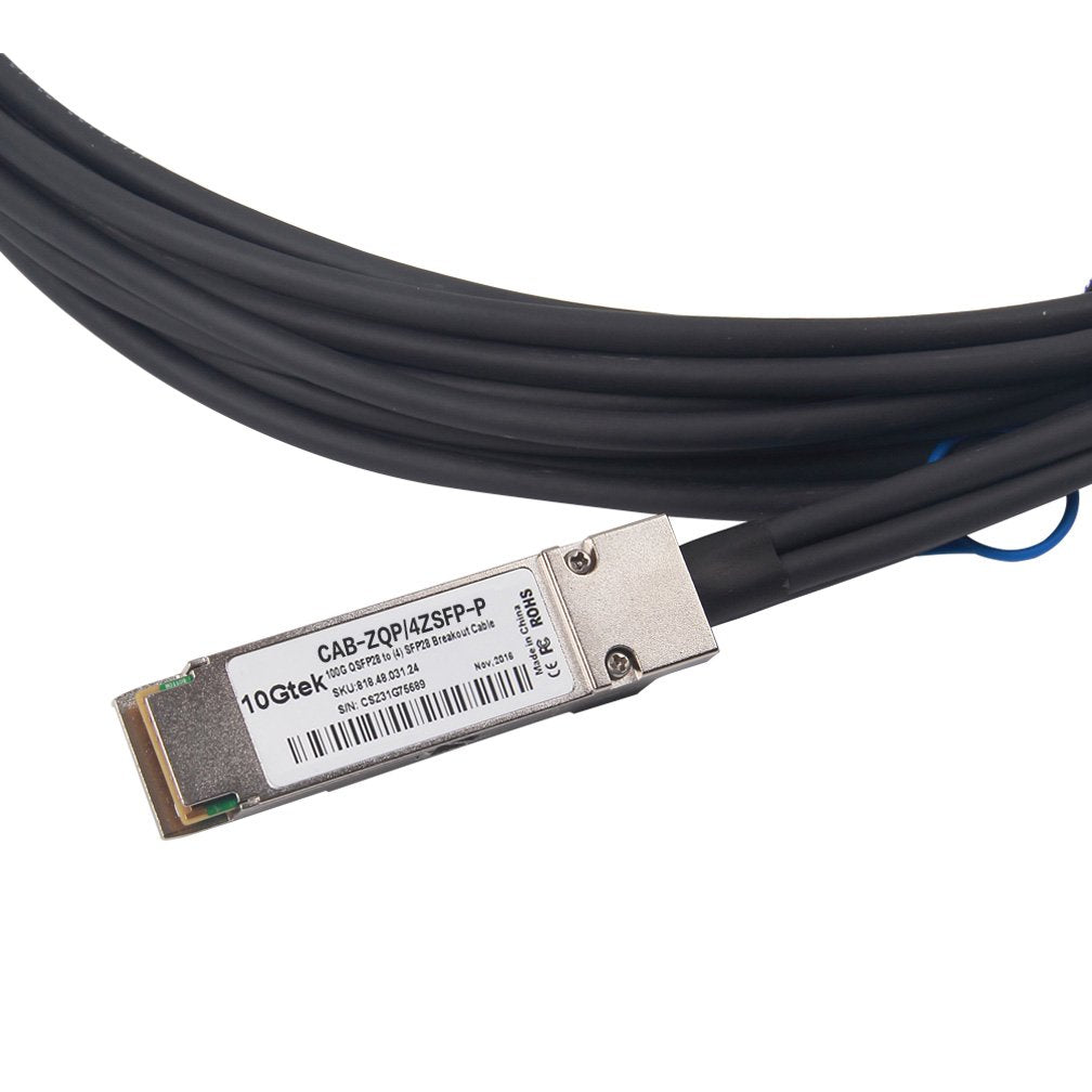 10Gtek 100Gb/s for Arista CAB-Q-4S-100G-2M, QSFP28 to 4X 25G SFP28 Breakout DAC, 2-Meter