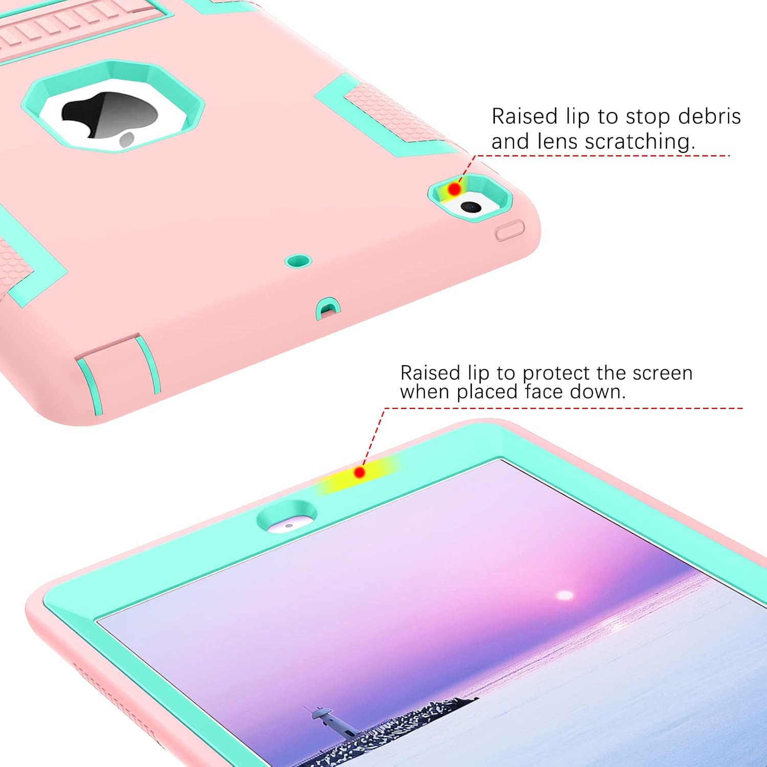 BENTOBEN iPad 6th Generation Case, iPad 5th Generation Case, iPad 9.7 2018/2017 Case, 3 in 1 Heavy Duty Rugged Shockproof Kickstand Protective Tablet Cover for iPad 9.7 Inch 2018/2017, Rose Gold/Green