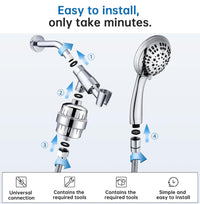 G-Promise Luxury Filtered Handheld Shower Head, Shower Set 6 Spray Showerhead with 10-Stage Filter of 2 Cartridges, Adjustable Metal Bracket, Extra Long Stretchable Hose, Chrome Finish
