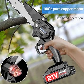 Mini Chainsaw,6-Inch Battery Powered hand chainsaw Chainsaw Cordless electric saw Rechargeable Battery, Long endurance for Tree Trimming Branch Wood Cutting with 2 Battery 1 Chain