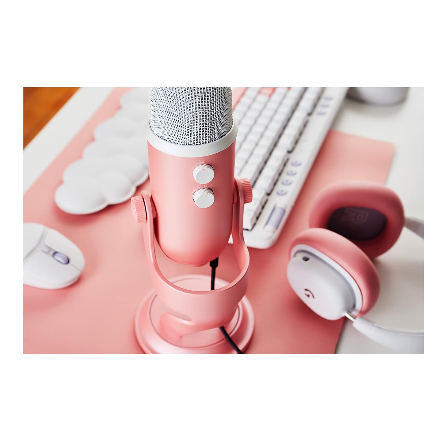 Blue Microphones Yeti USB Microphone Aurora Collection (Pink Dawn) Bundle with Boom Arm Microphone Stand, Monitor Headphones and Pop Filter (4 Items)