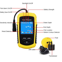 TEQIN Kayak Portable Fish Depth Finder, WiredFishing Sonar Sensor Fishing Alarm, Handheld Fishfinder with LCD Display, Ice Kayak Boat Fishing Gear FF1108-1C (English)