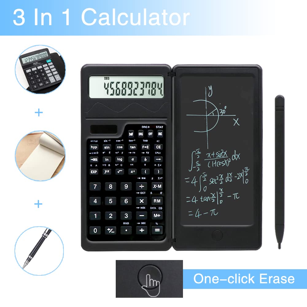 Scientific Calculators for high-School, 10 Digits Digital with Erasable Writing Board Math Calculator for Middle School & College (Solar)